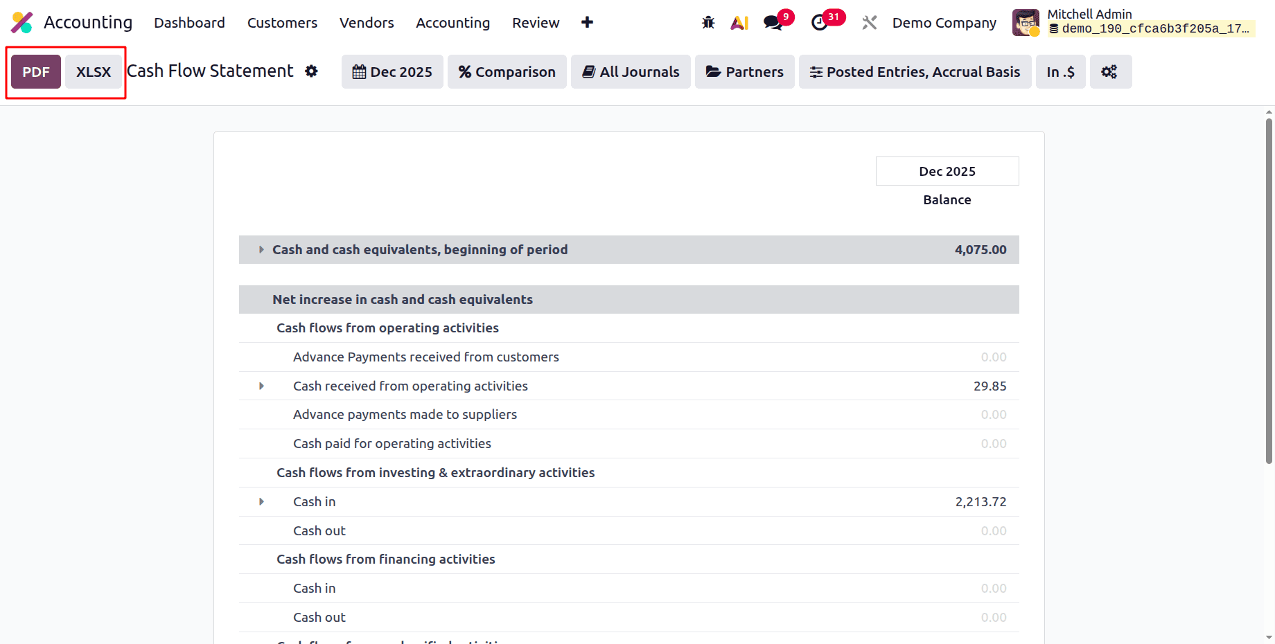 Как составить отчет о движении денежных средств в Odoo 19 Accounting-cybrosys, изображение 2