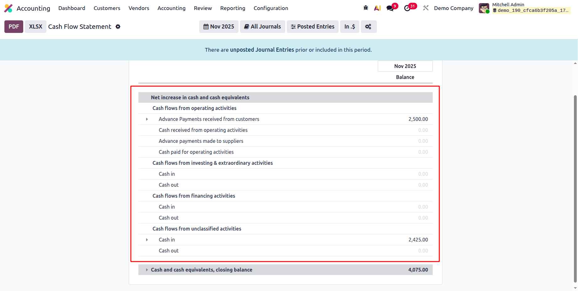 Как составить отчет о движении денежных средств в Odoo 19 Accounting-cybrosys, изображение 11