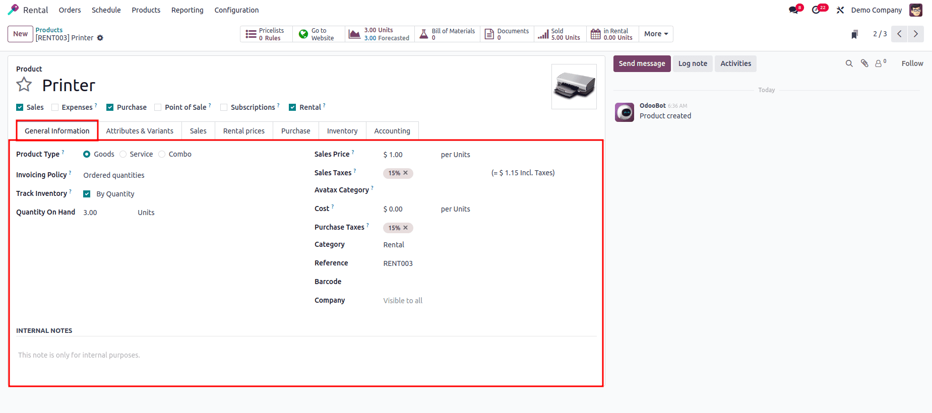 Как настроить арендуемые товары и периоды в Odoo 18-cybrosys, изображение 4