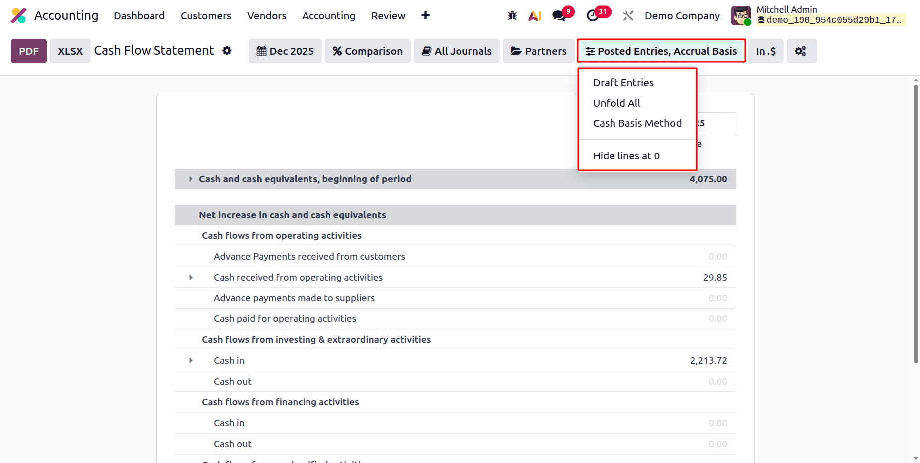 Как составить отчет о движении денежных средств в Odoo 19 Accounting-cybrosys, изображение 7