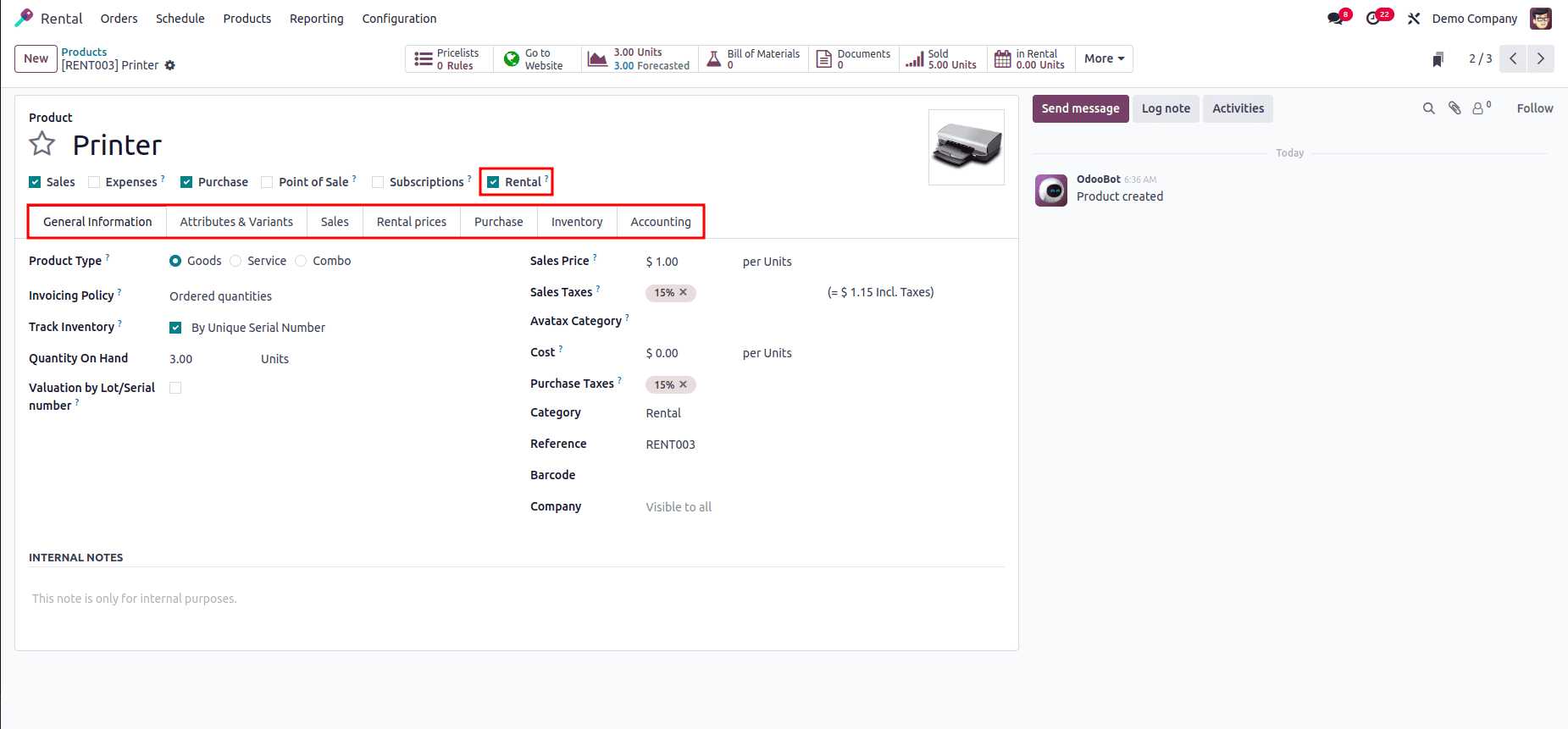 Как настроить арендуемые товары и периоды в Odoo 18-cybrosys, изображение 3