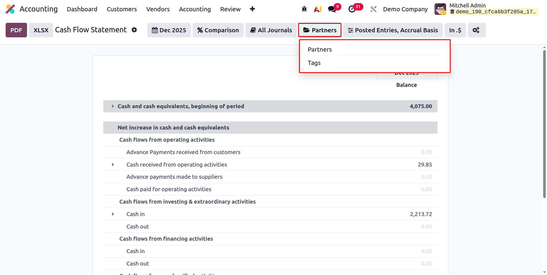 Как составить отчет о движении денежных средств в Odoo 19 Accounting-cybrosys, изображение 6