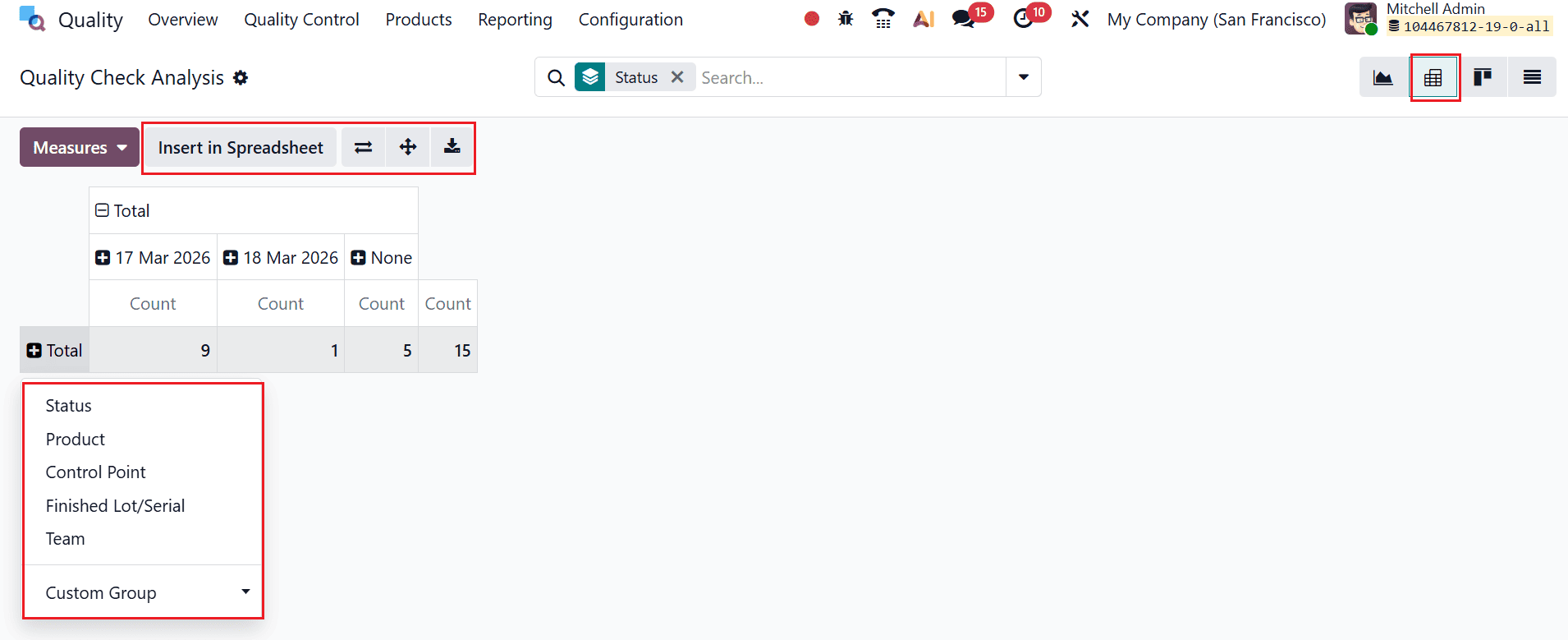 Обзор функций формирования отчетов в модуле качества Odoo 19 - Cybrosys, изображение 4