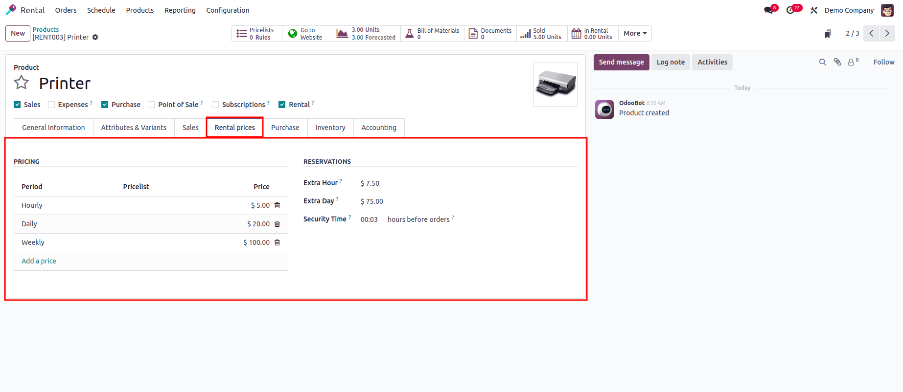 Как настроить арендуемые товары и периоды в Odoo 18-cybrosys, изображение 7