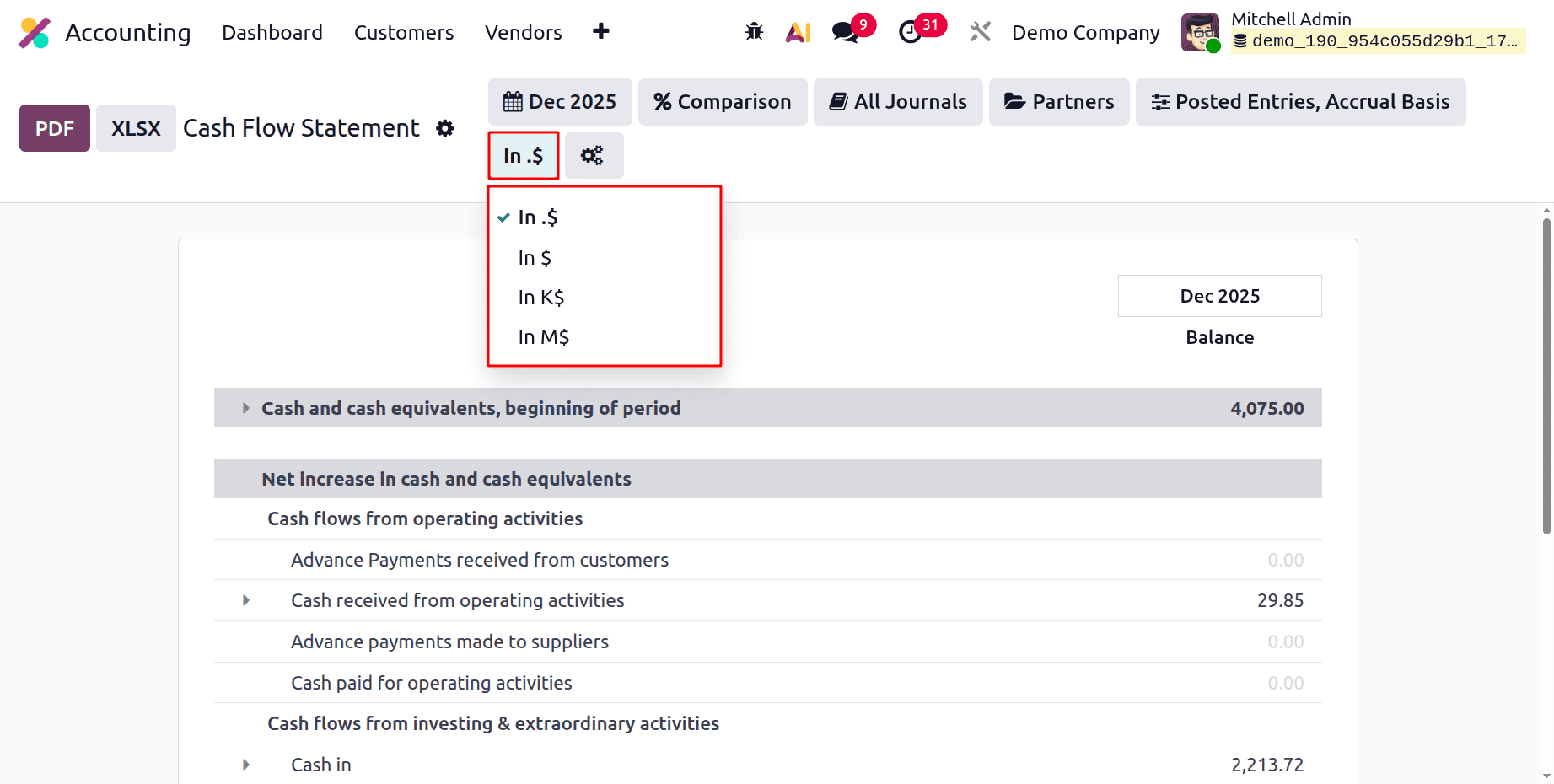 Как составить отчет о движении денежных средств в Odoo 19 Accounting-cybrosys, изображение 8