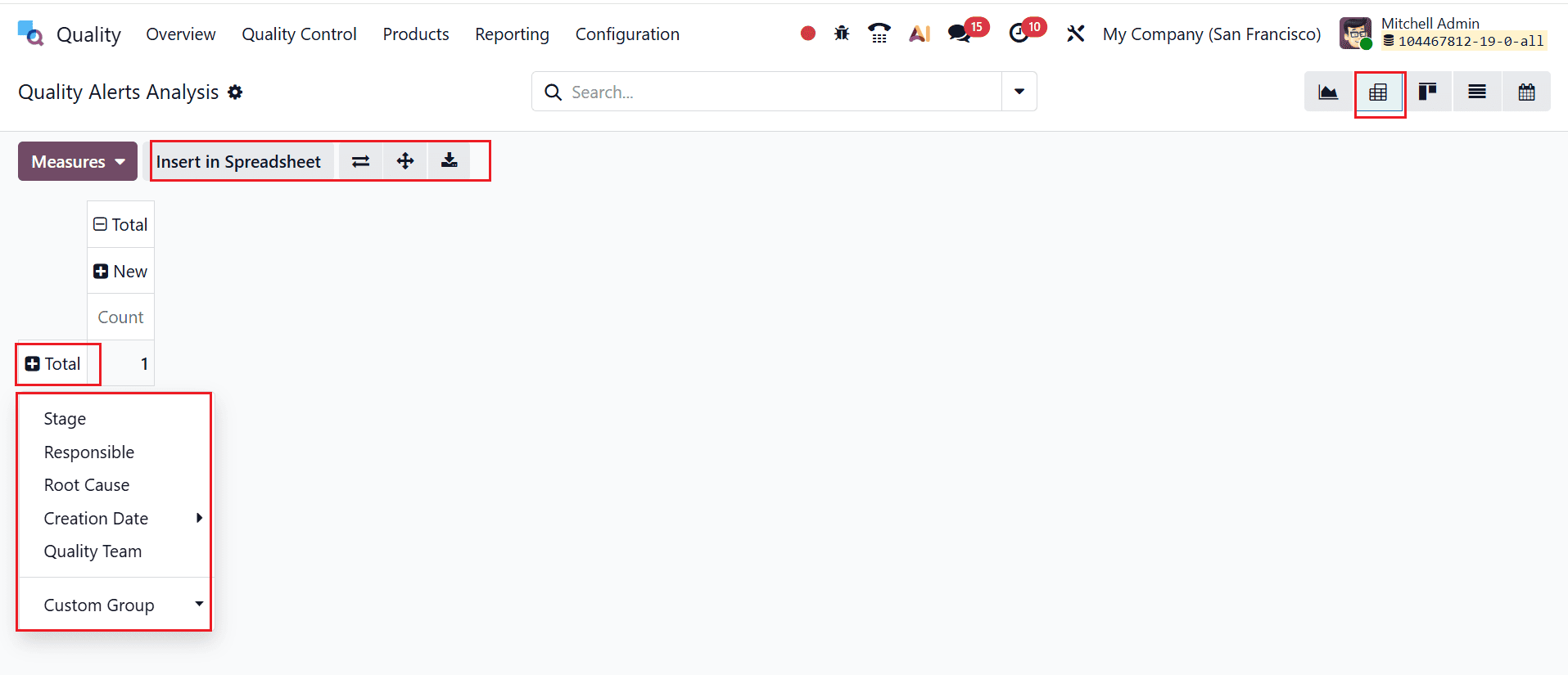 Обзор функций формирования отчетов в модуле качества Odoo 19 - Cybrosys, изображение 8