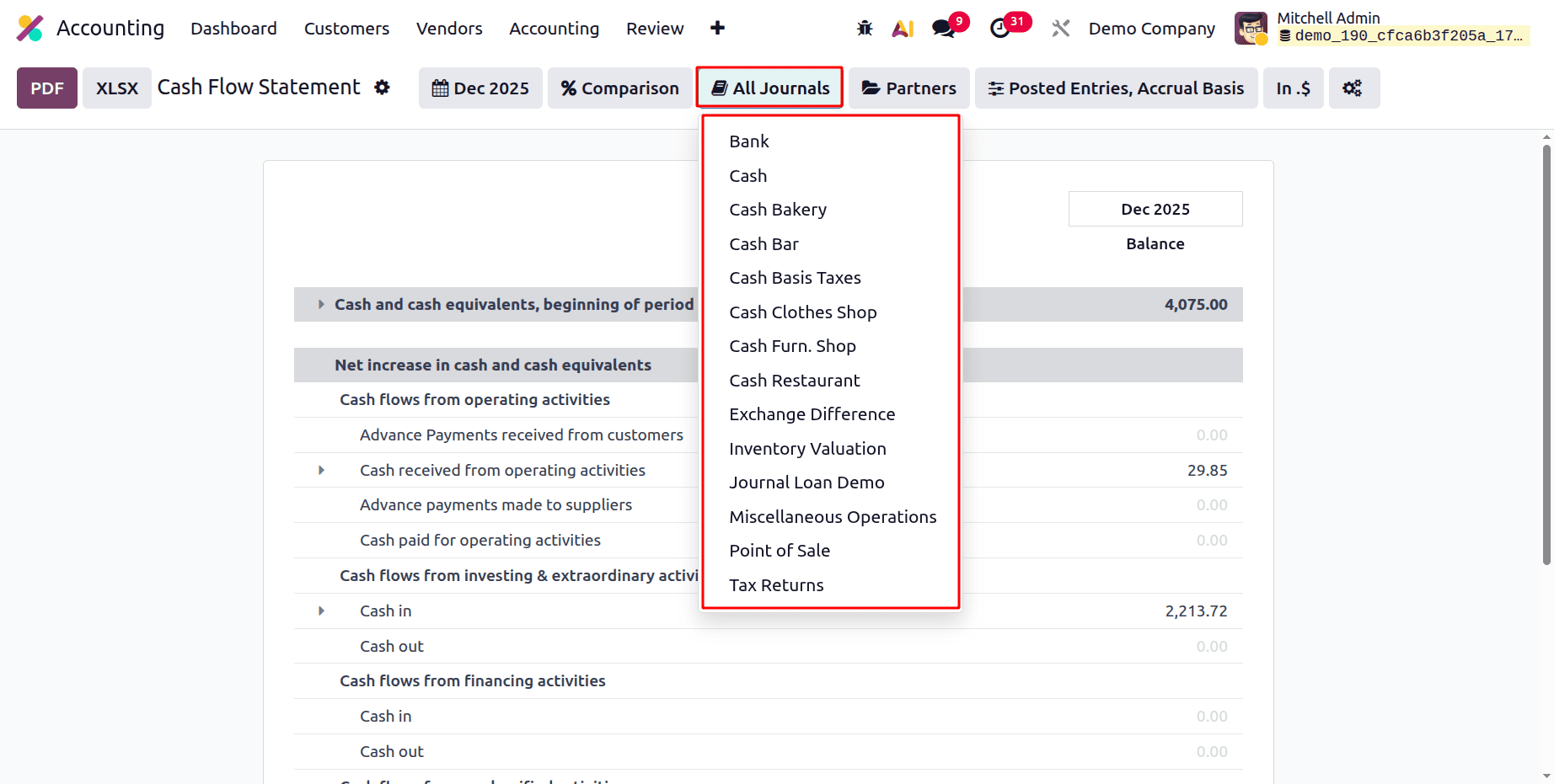 Как составить отчет о движении денежных средств в Odoo 19 Accounting-cybrosys, изображение 5