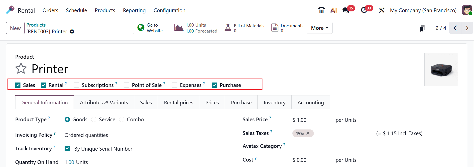 Как настроить арендуемые товары и периоды времени в Odoo 19-cybrosys, изображение 6