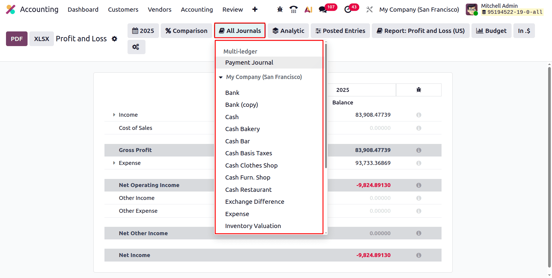 Обзор отчета о прибылях и убытках в Odoo 19 Accounting-cybrosys, изображение 6