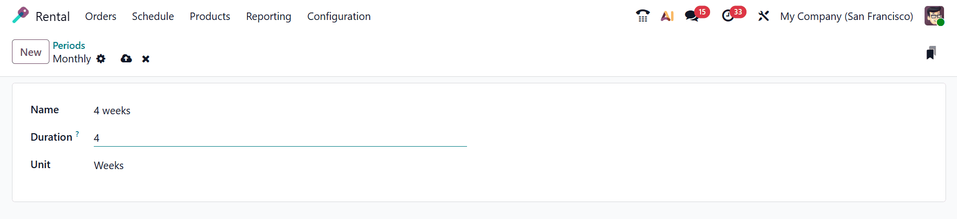 Как настроить арендуемые товары и периоды времени в Odoo 19-cybrosys, изображение 4